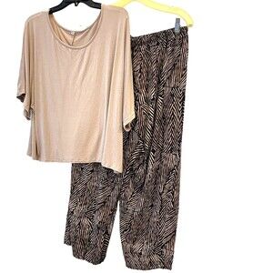 Outfit 220 Hickory Pull On Casual Lounge Wide Leg Pant Knit Top Black/Creme L/XL